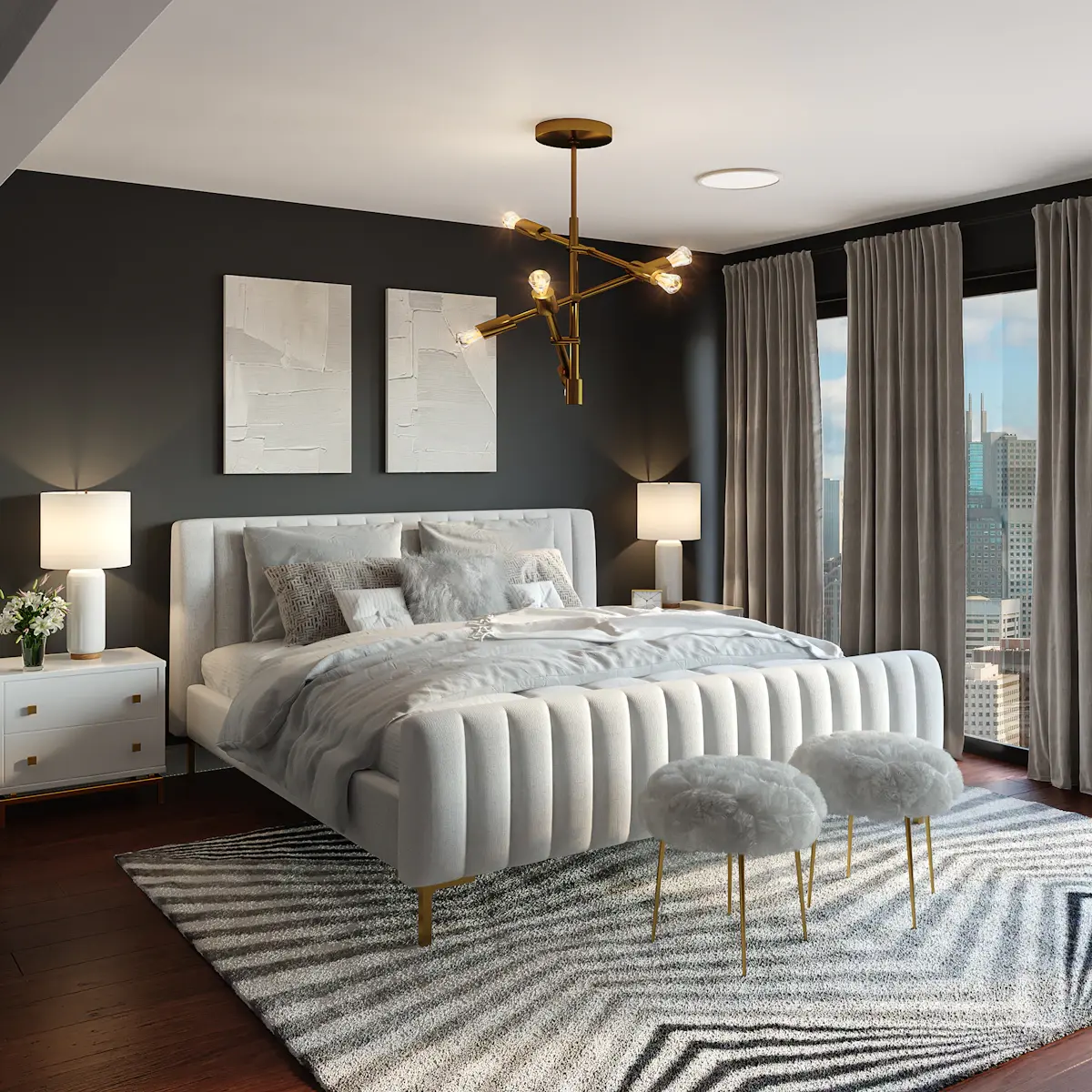 Suite parentale contemporaine — chambre avec dressing et salle de bains privative